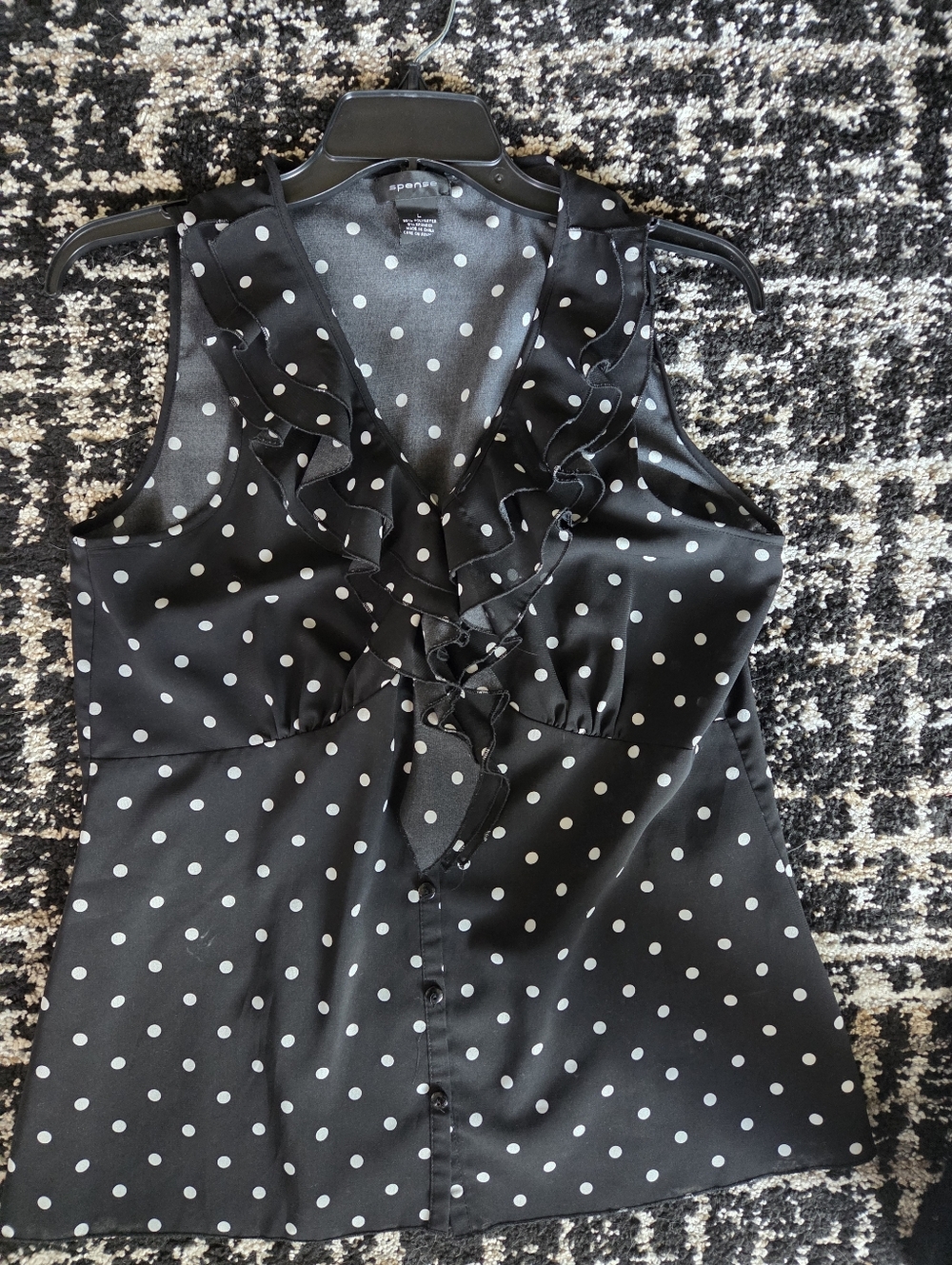 Polka dot ruffle blouse shirt top black white